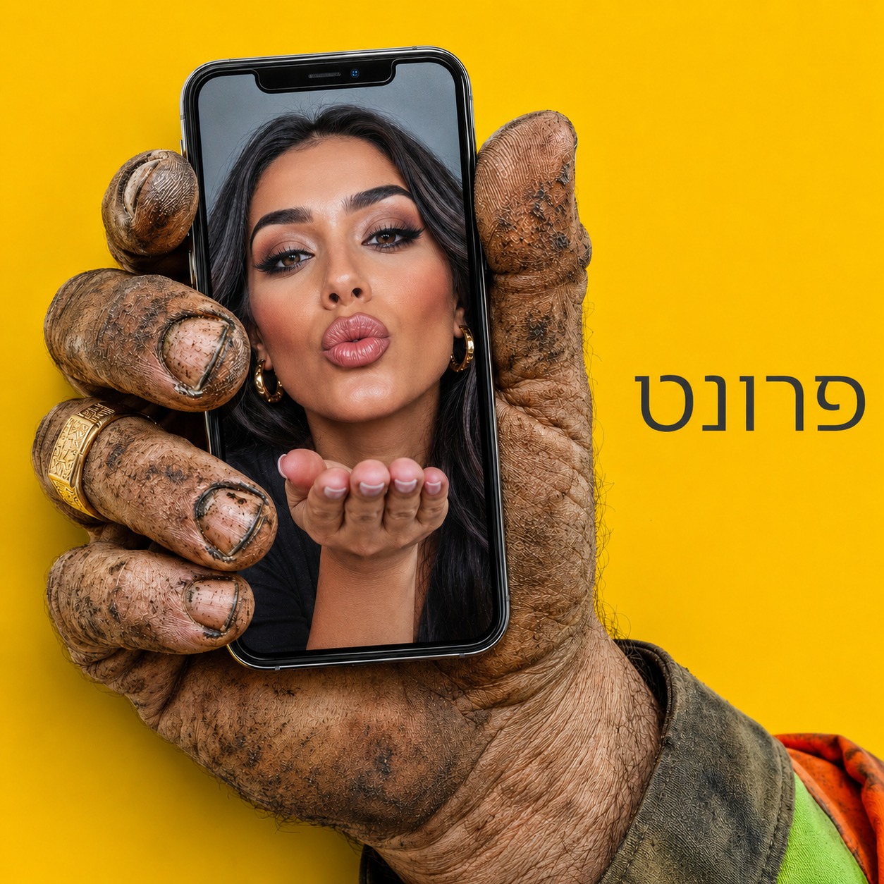פרונט — היד שעובדת מחזיקה את הפרסומת